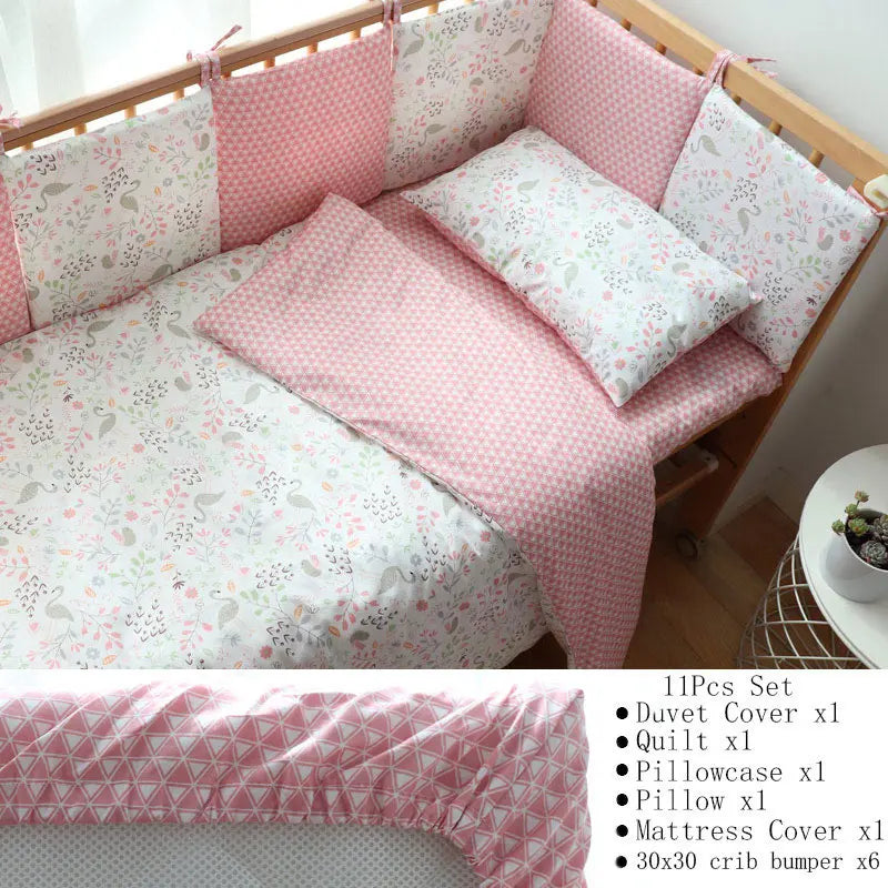 Baby Bedding Set Soft Cotton Baby Cot Kit Crib Bedding Set Quilt Duvet Cover Pillow Pilowcase Sheet Bumpers Baby Room Decoration