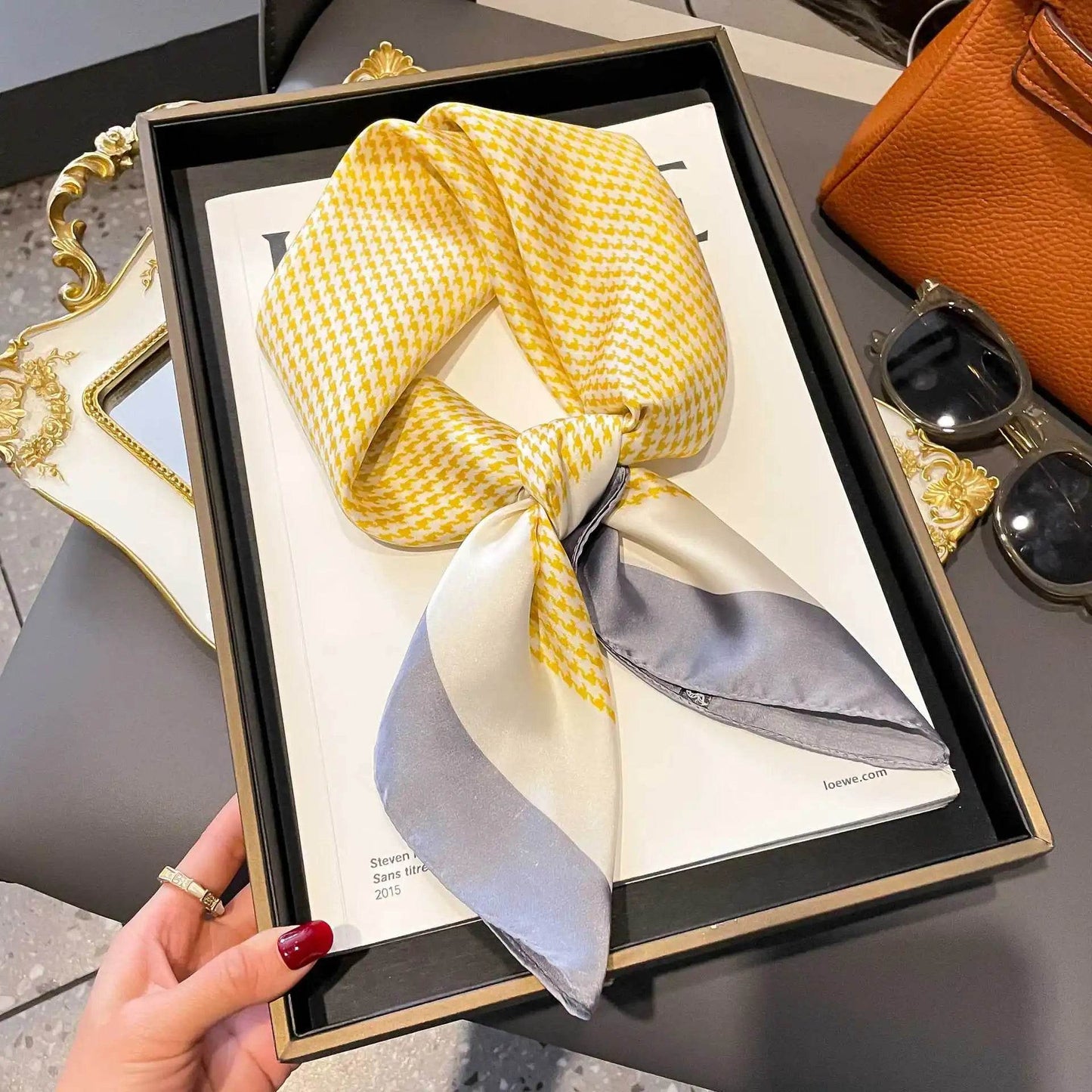 2025 NEW Hijab Head Girl Luxury Silk Square Plaid Scarf Women Satin Neck Hair Tie Band Soft Work Neckerchife Organza Scarf - AIAZ