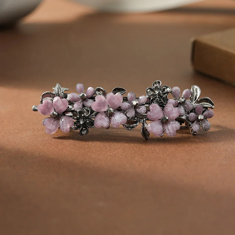 The new Korean version of the crystal flower spring hairpin elegant rhinestone wild ponytail hairpin women's hair accessories