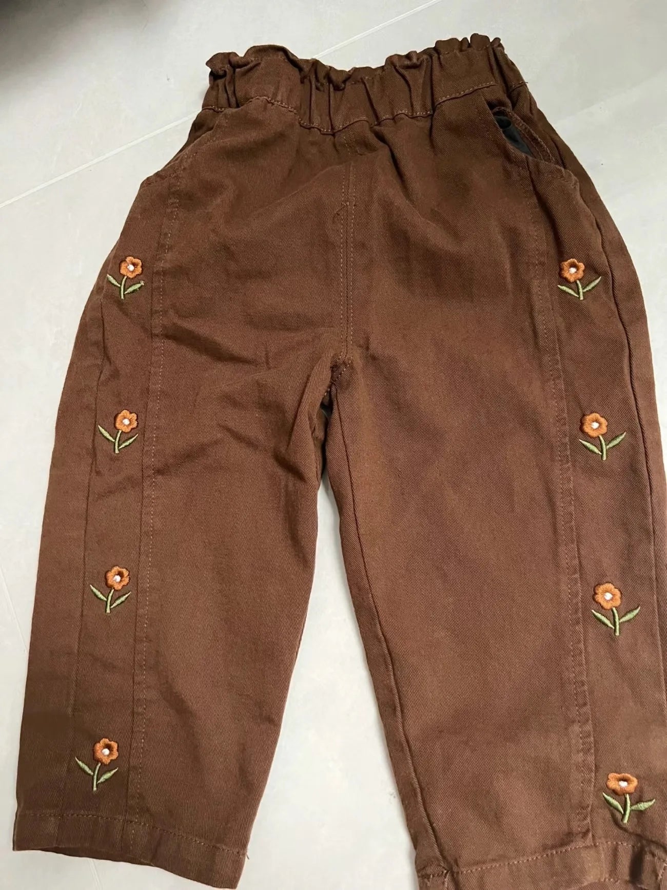 2025 Autumn Children Casual Pants 2-6T Girls Flower Embroidery Cotton Trousers Kids Baby