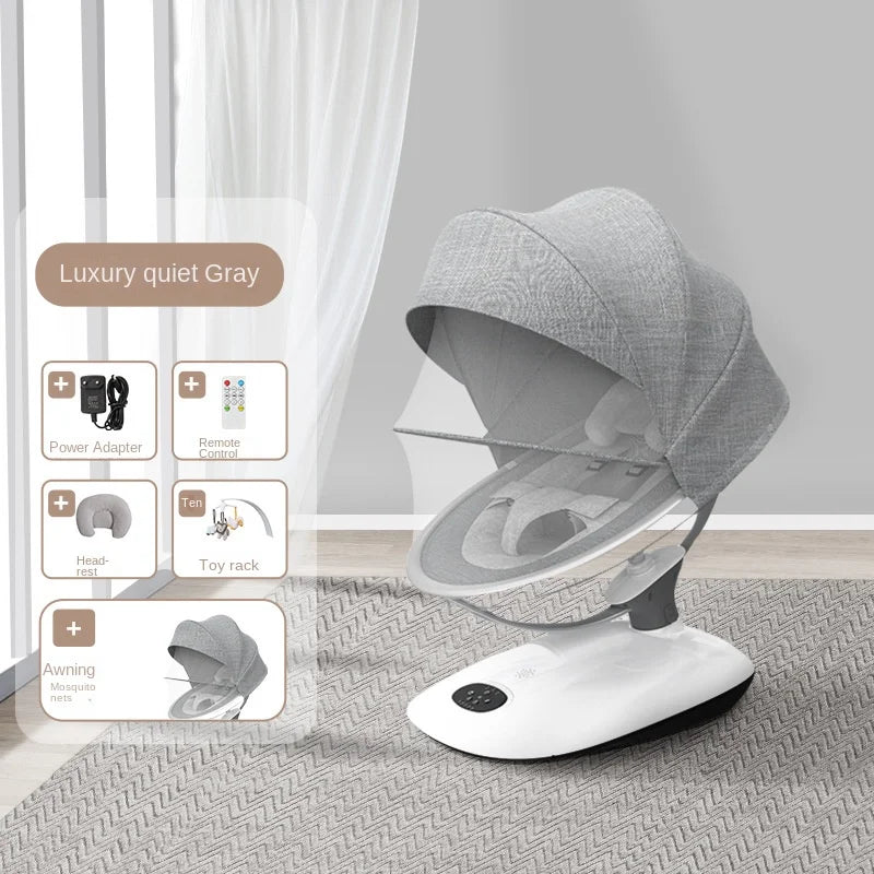 Baby Rocking Chair Electric Smart Wireless with Music & Timer Mosquito Net Baby Cradle Bassinet for Newborn Baby