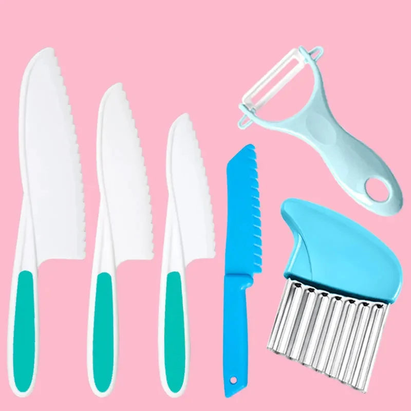 6pcs Montessori Kitchen Tools for Toddlers Kids Cooking Cutter Set Plastic Fruit Knives Children DIY Peeler Kitchen Accessories