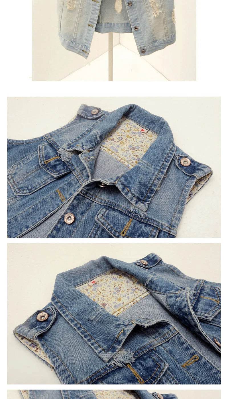 Casual And Fashionable Ripped Sleeveless Denim Vest Top Women's Spring And Autumn Unique Denim Vest Outer Coat Female Tops 2025 - AIAZ