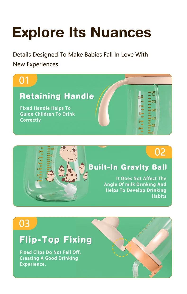 MAMIJOY Baby Bottle 300ML Baby Feeding Cup With Straw Children Learn Feeding Drinking Bottle Kids Training Cups BPA Free