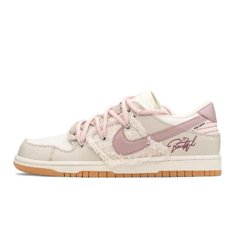 【Customize】Nike Dunk Skateboarding Shoes Unisex Low-top Beige/Pink Sneakers shoes FJ5475-100