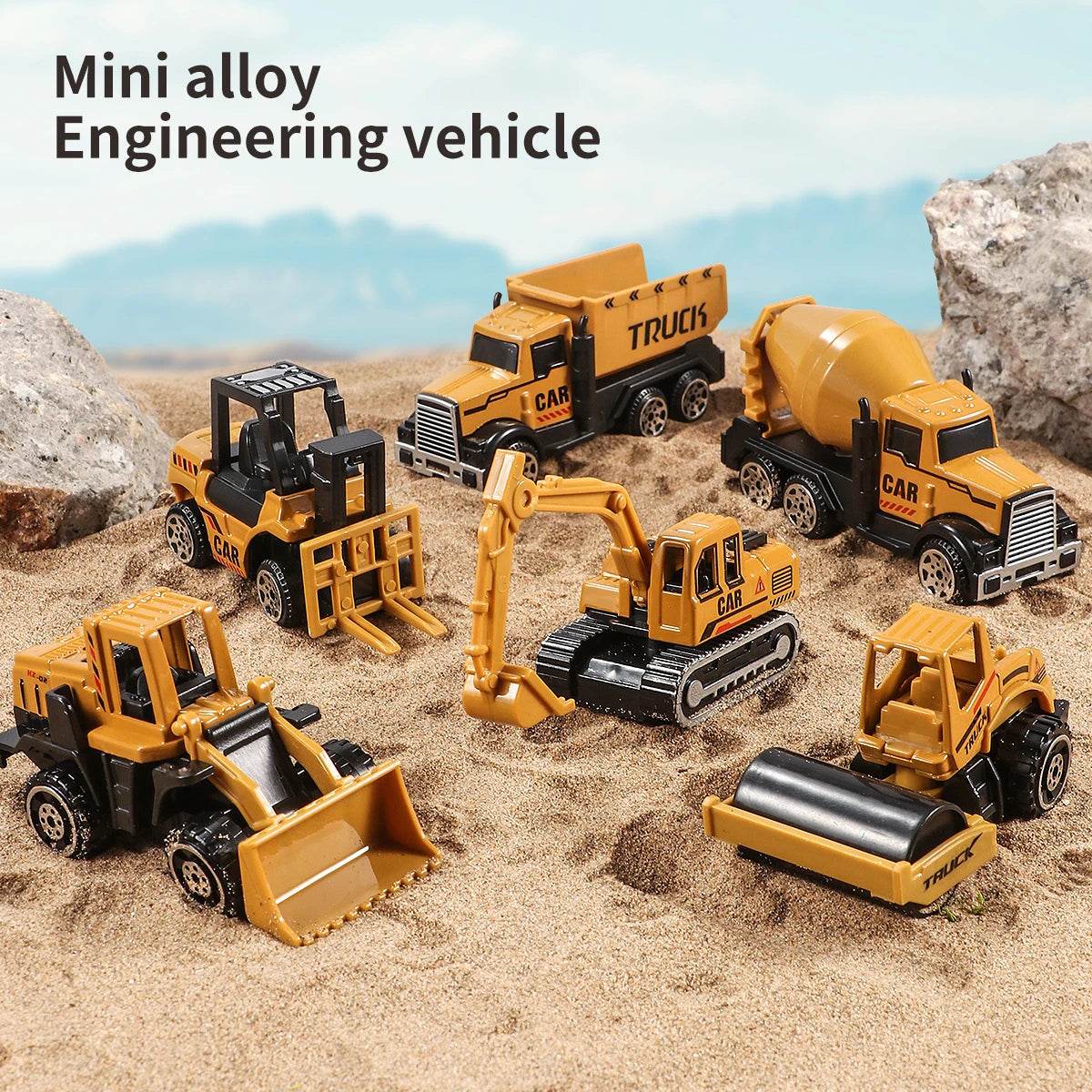 6pcs/set Toys for Boys Alloy Engineering Truck Toy Car Excavator Bulldozer Roller Miniature Model Diecast Kid Birthday Gift - AIAZ