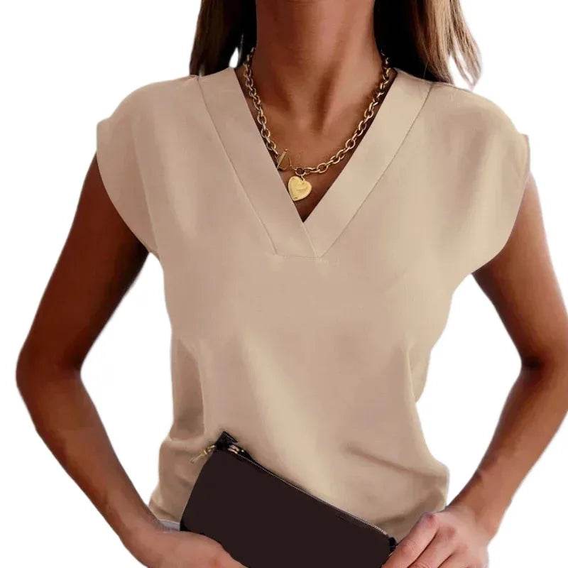 2025 Fashion Summer Casual Shirts Office Lady Tops Mujer Elegant Simple Blouse Women Short Sleeve V-Neck Woman Clothes 25684 - AIAZ
