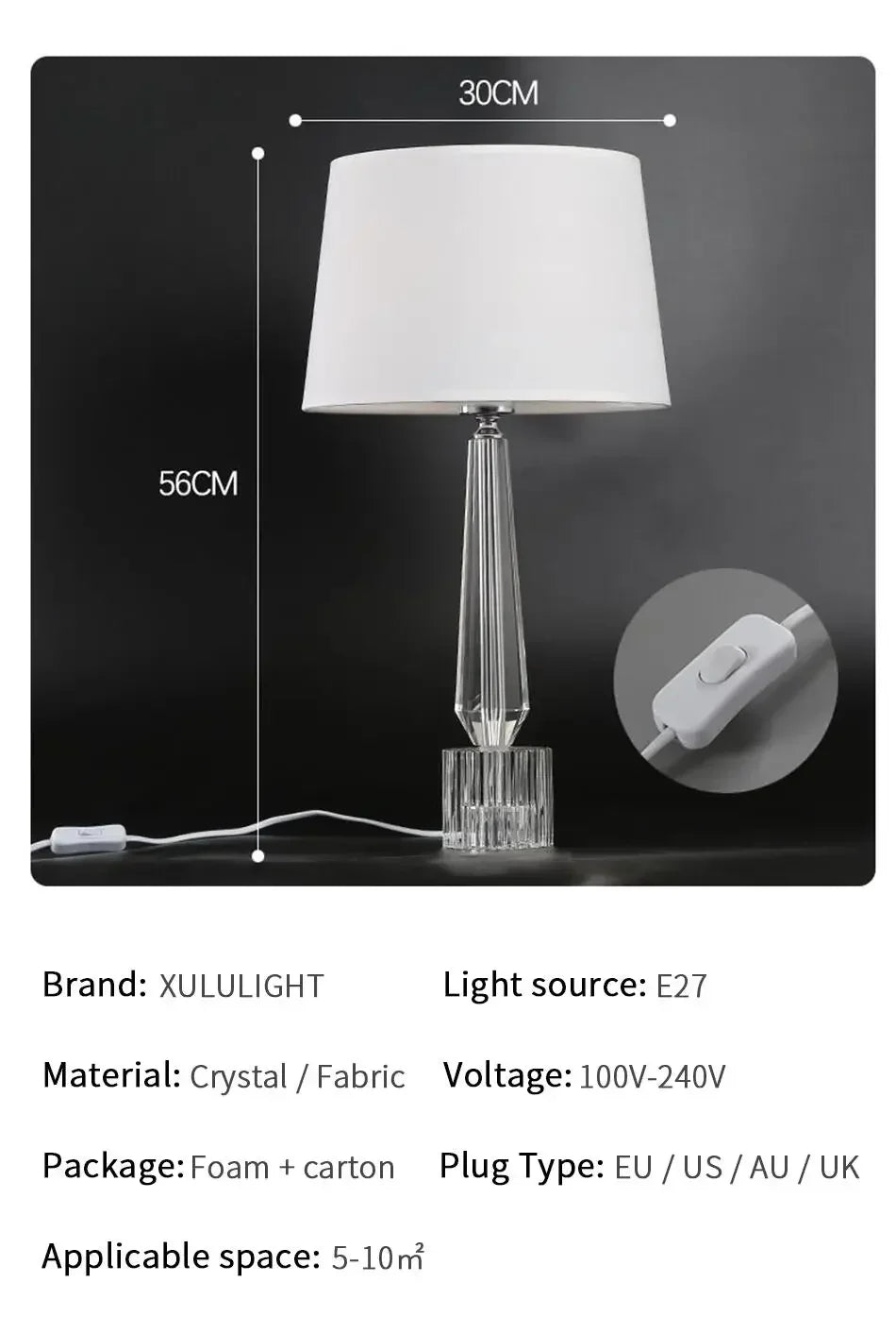 2025 Creative Fabric Table Lamp Crystal Glass Ball Lamp Living Room Creative Bubble Light Bedroom Beside Art Reading Lamp