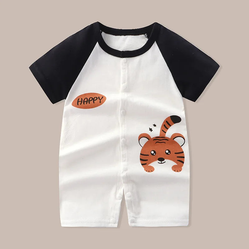 Newborn Clothes Cute Cartoon Dinosaur Tiger Shark Lion Print Strap Comfortable Summer Boys Girl 0-18 Short Sleeved Baby Jumpsuit
