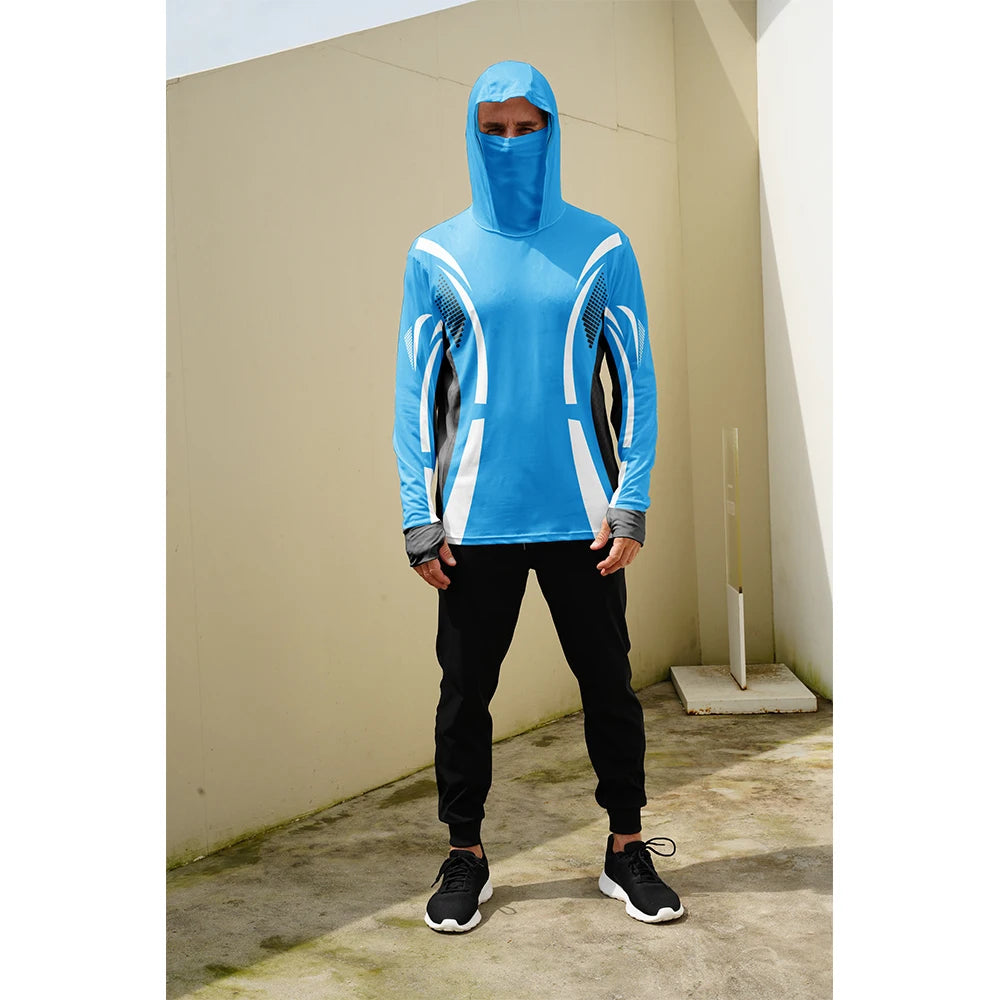 Fishing Shirts Long Sleeve Hoodie UPF 50+ T-shirt Tops Sun Protection Jersey Men's Face Mask Fishing Clothes
