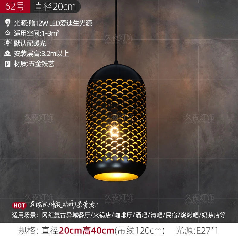 Southeast Asian Pendant Lights Antique Hollow Hanging Light Fixture Thai Arabian Restaurant Bedroom Moroccan Decorative Lamps