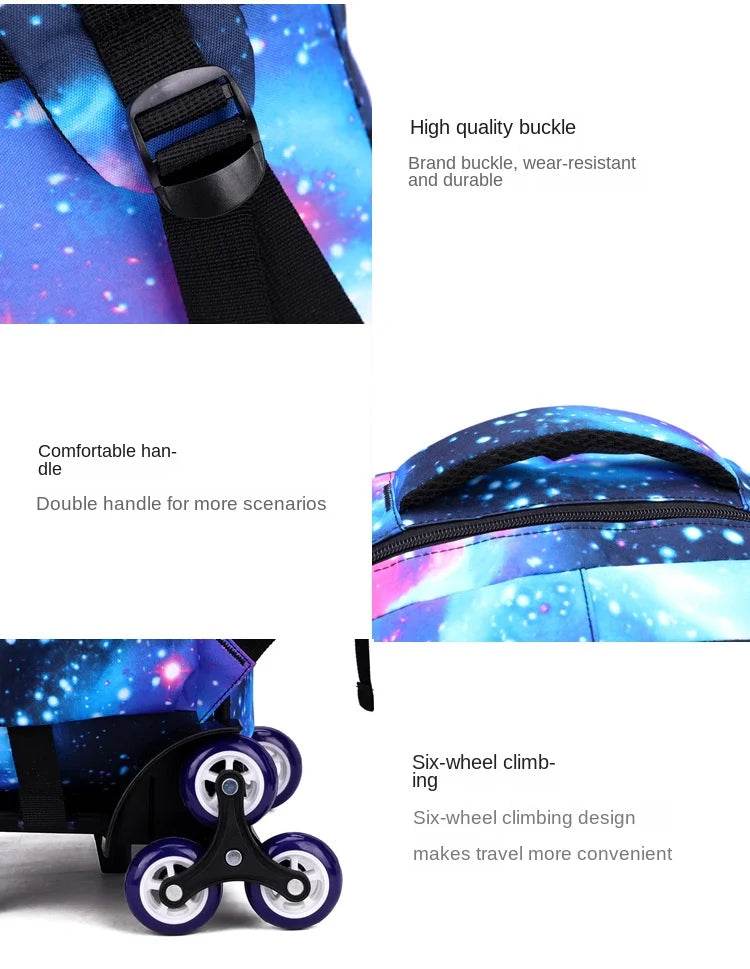 School bags with Wheels School Rolling Backpacks for Boys Trolley Bag Waterproof Orthopedic School Bag Student Wheeled Backpack - AIAZ