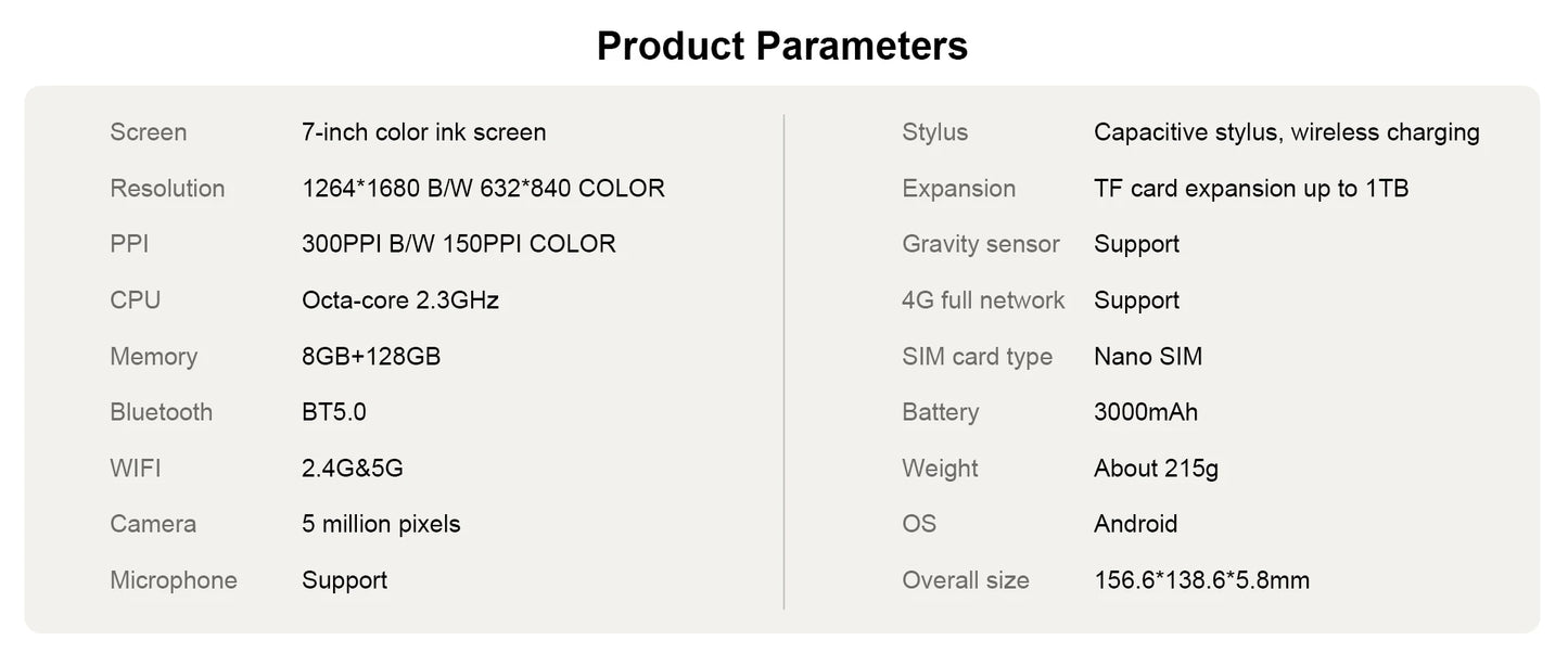 Bigme ebook reader B7, 7-inch e-ink electronic reader, 300PPI, 8+128GB, Android 14, Handwritten ereader tablet with 4G calling