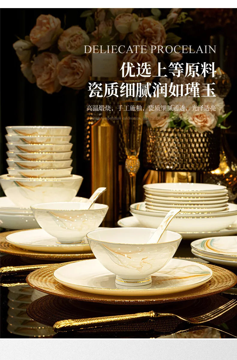 2025 New Jingdezhen High-end Bowl Plate Tableware Set For Housewarming Gift Bone China Bowl, Chopsticks Plate Set Gift Giving