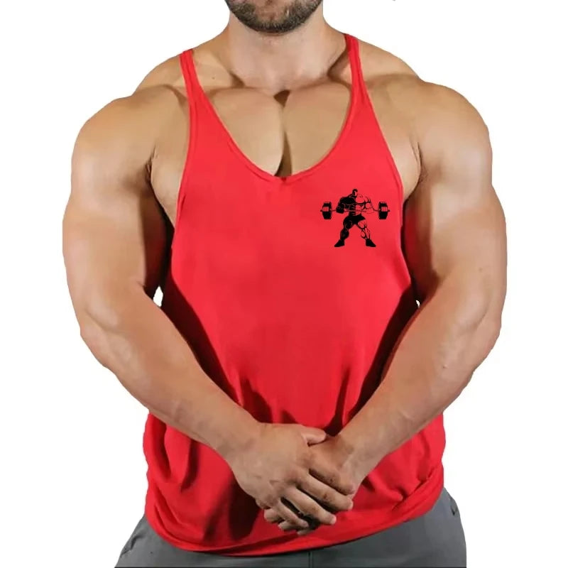 2025 - Men's Cotton Y-Back Vest "Lift Heavy Repeat" Graphic - Breathable Sleeveless for Gym Bodybuilding & Fitness