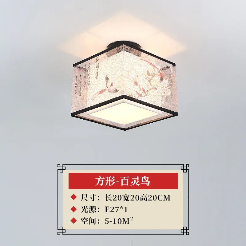 New Chinese Chandelier Lustre Ceiling Lamp Simple Corridor Chinese Painting Ceiling Lights Creative Suspendu Lotus Led Lighting