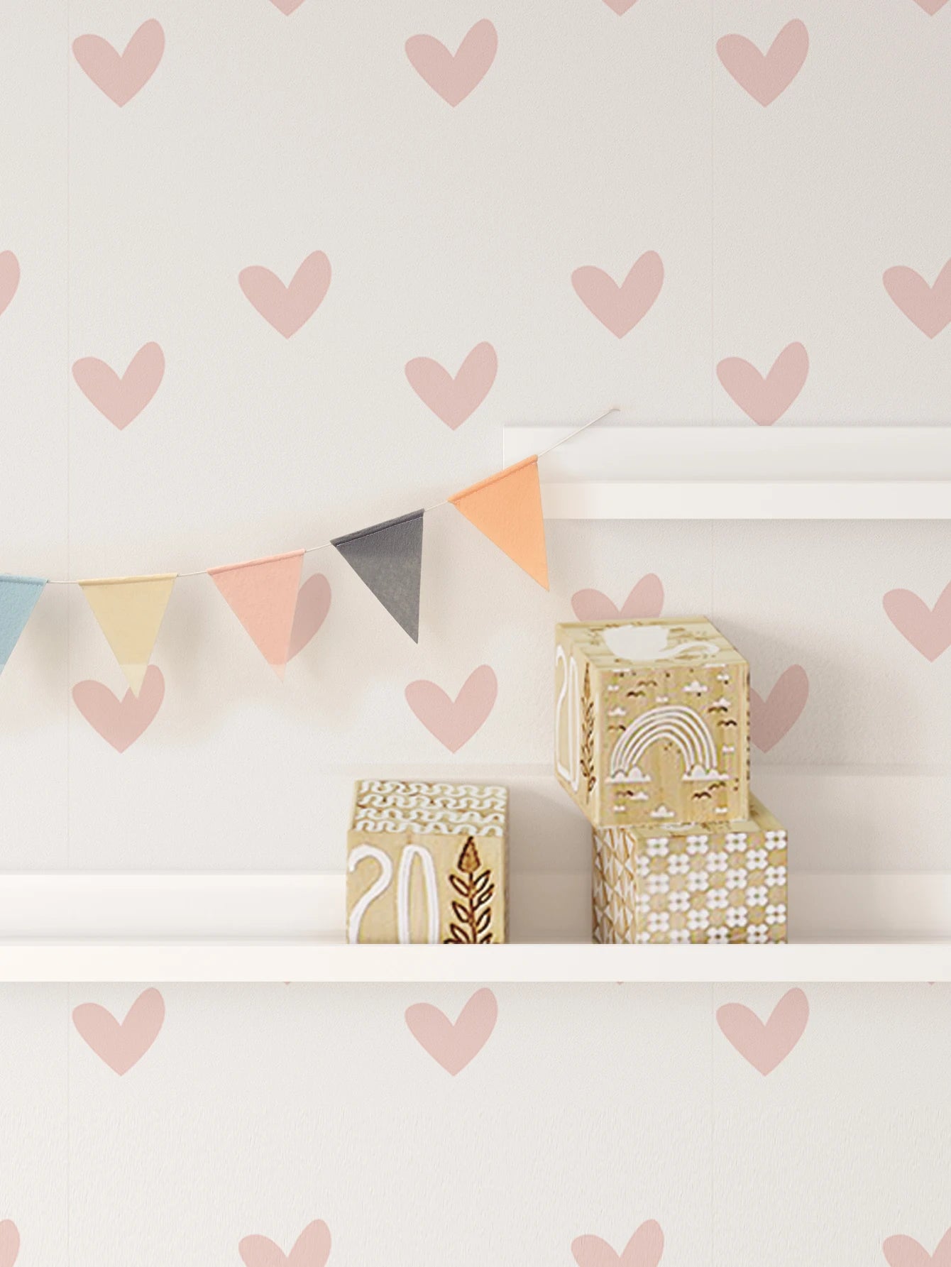 1 roll pink love heart print pattern waterproof thick wallpaper moisture-proof children's room wall stickers self-adhesive home