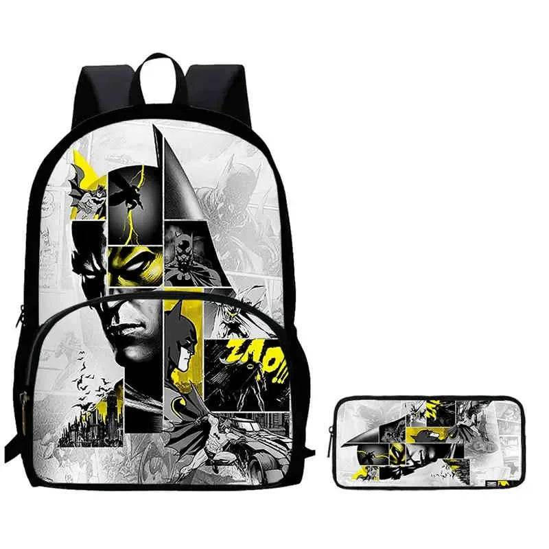 2Pcs Set School Backpack with Front Pocket,Cartoon Batman School Bags for Girls Boys,Large Batman Child Backpack for Aged 5-10 - AIAZ