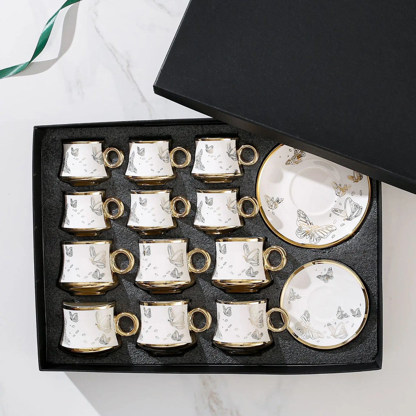 Fashionable European style ceramic coffee cup gold-plated 12 cup dish ceramic cup coffee cup 24 piece set gift box