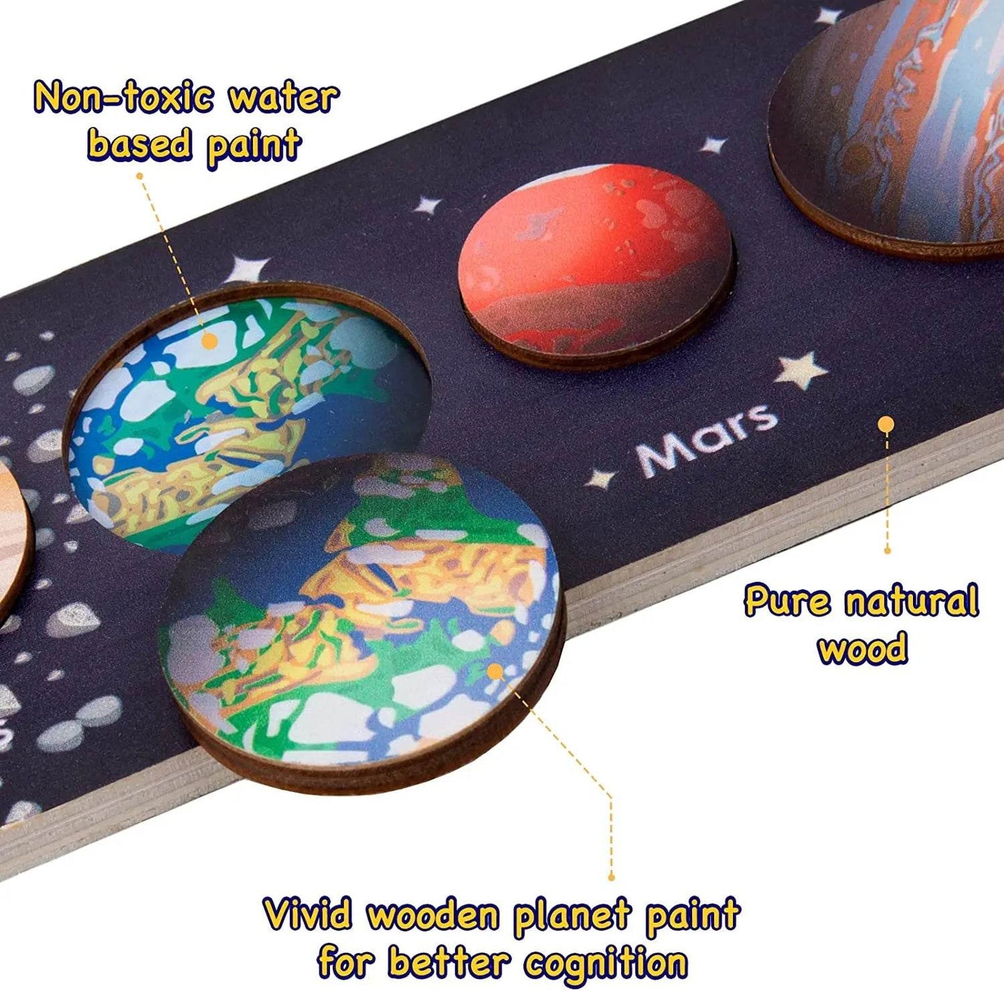 Children Wooden Space Planet Puzzles Montessori Toys Planet Matching Game Jigsaw Tray Universe Solar System Science Learning Toy - AIAZ