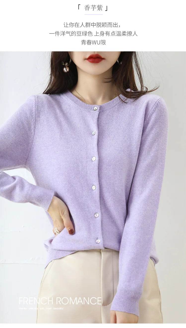 Knitted Cardigan Women's Sweater Autumn And Winter 2022 New Solid Color Coat Round Neck Short Long Sleeve Loose Korean Fashion - AIAZ