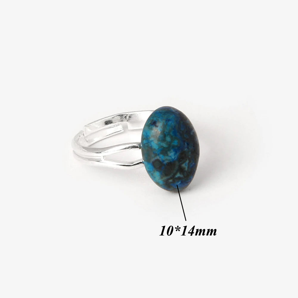 Cabochon Natural Stone Ring 10*14MM Oval Agates Turquois Quartzs Gem Finger Ring Silver Color Adjustable Open Rings Jewelry Gift