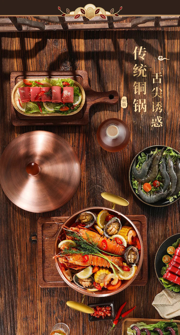 Hot Pot Pure Copper Moroccan Tagi Pot,Southeast Asian Soup Pot,Tom Yin Gong Hot Pots for Cooking,Thai Characteristics Tablewares