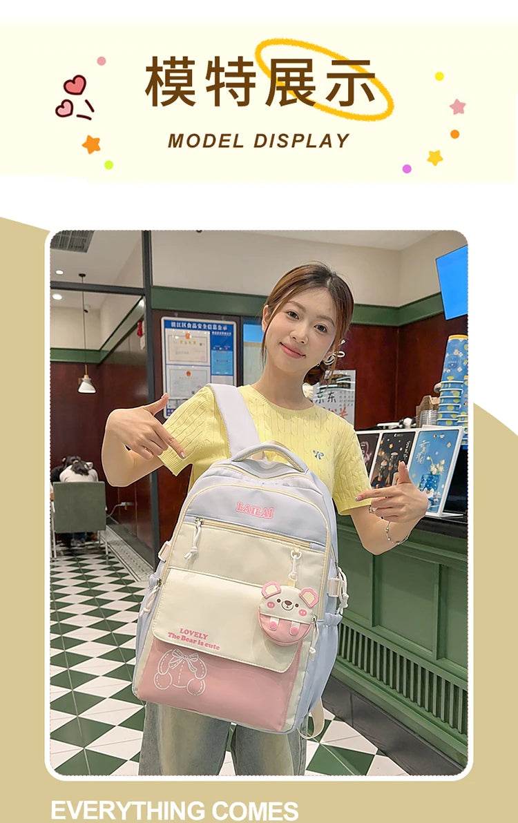 Schoolbag, a lightweight and large - capacity backpack designed for junior high school girls, aiming to relieve pressure and pro - AIAZ