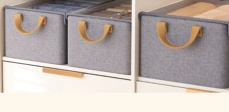 Collapsible Clothing Organizer Folding Clothes Storage Basket with Cover Metal Frame Underwear Storage Box Wardrobe Organizer