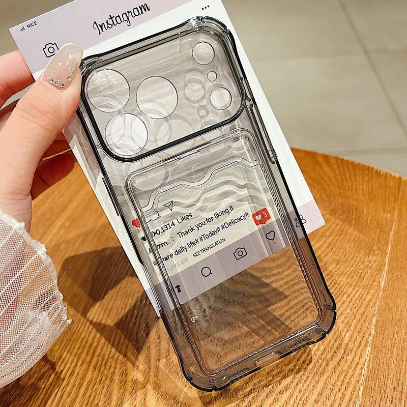 Card Slot Pocket Phone Case For iPhone 17 Air 16e 16 15 Pro Max 14 13 Pro 12 11 Shockproof Transparent Silicone Soft TPU Cover