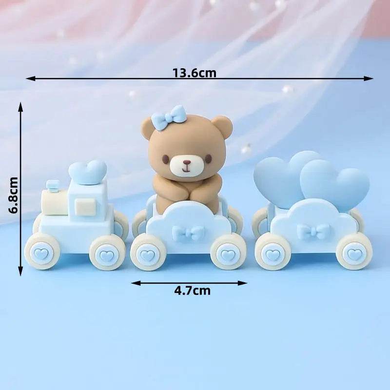 Brown Bear Doll Cake Toppers Happy Birthday Pink Blue Bear Theme Cake Topper for Birthday Baby Shower Wedding Cake Deocrations - AIAZ