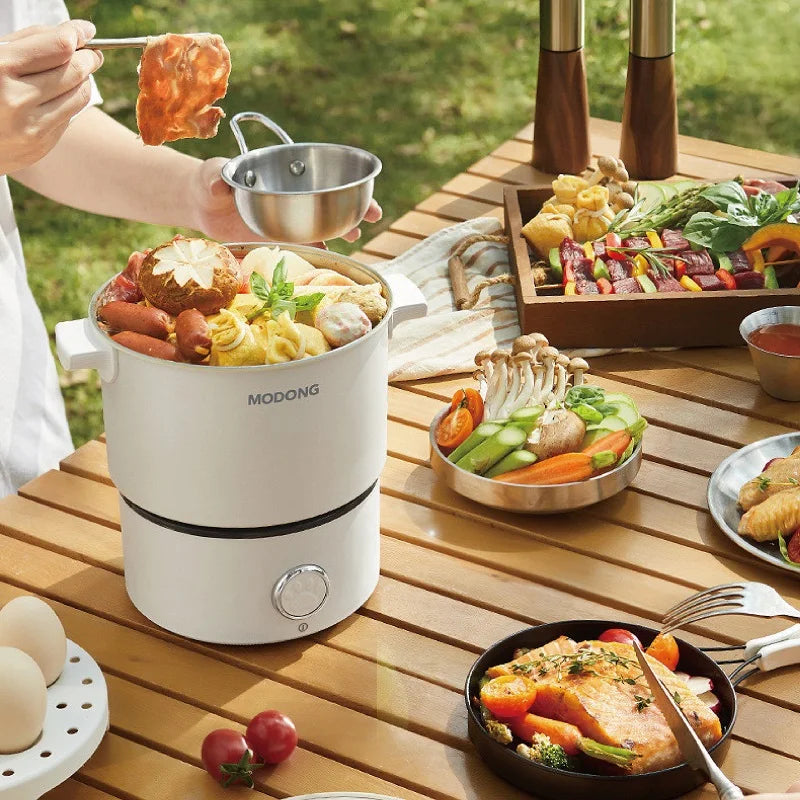 110V 220V Electric Cooking Pot 2L Folding Hotpot Multicooker Fried Pan Rice Cooker Dual Voltage Electric Skillet For Travel