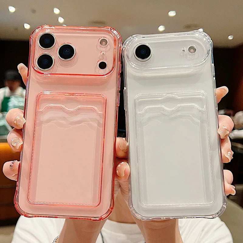 Card Slot Pocket Phone Case For iPhone 17 Air 16e 16 15 Pro Max 14 13 Pro 12 11 Shockproof Transparent Silicone Soft TPU Cover