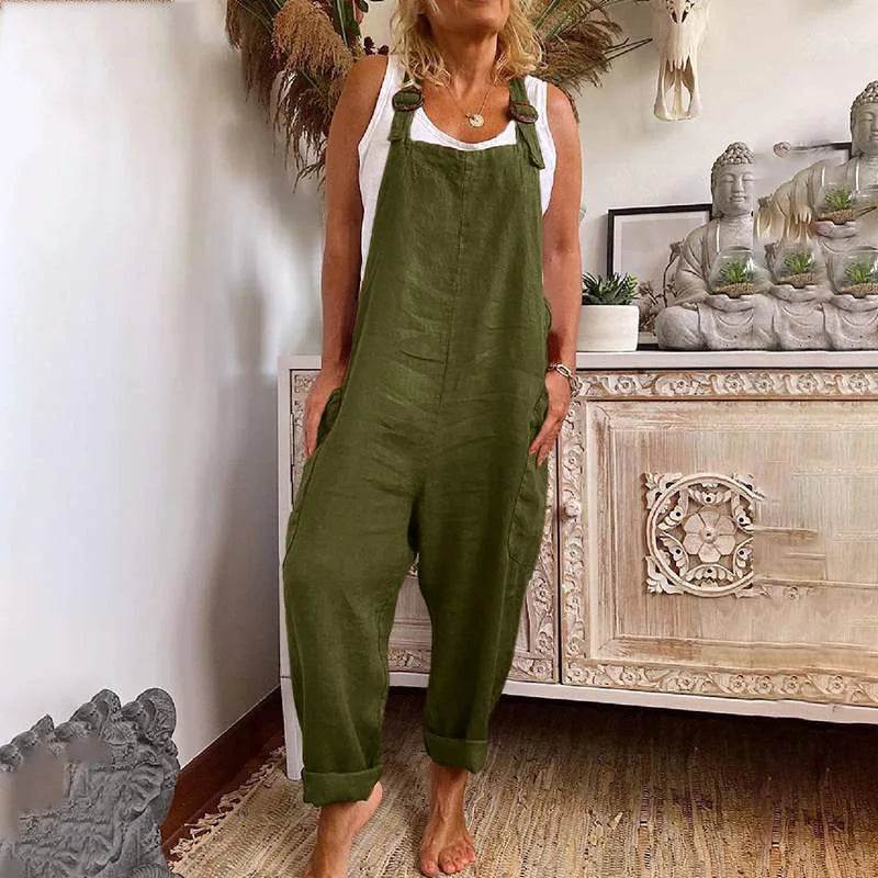 2023 Summer Jumpsuit Women Loose Casual Sleeveless Bib Overalls Rompers Long Jumpsuits Solid Color Playsuits Комбинезон Женский - AIAZ
