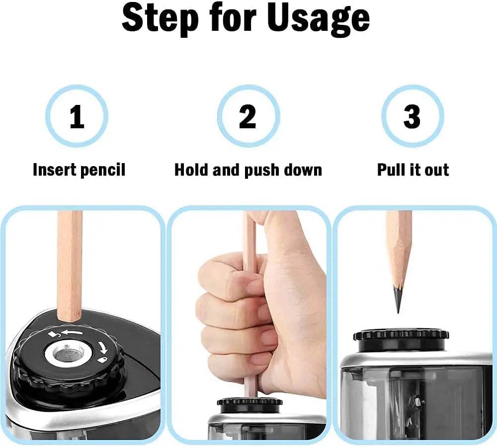 Portable Electric Pencil Sharpeners Fast Sharpen Back to School Supplies Sketch Writing Pencils(6-8mm) Student Classroom Office - AIAZ