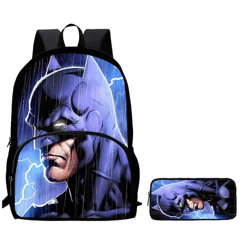 2Pcs Set School Backpack with Front Pocket,Cartoon Batman School Bags for Girls Boys,Large Batman Child Backpack for Aged 5-10 - AIAZ