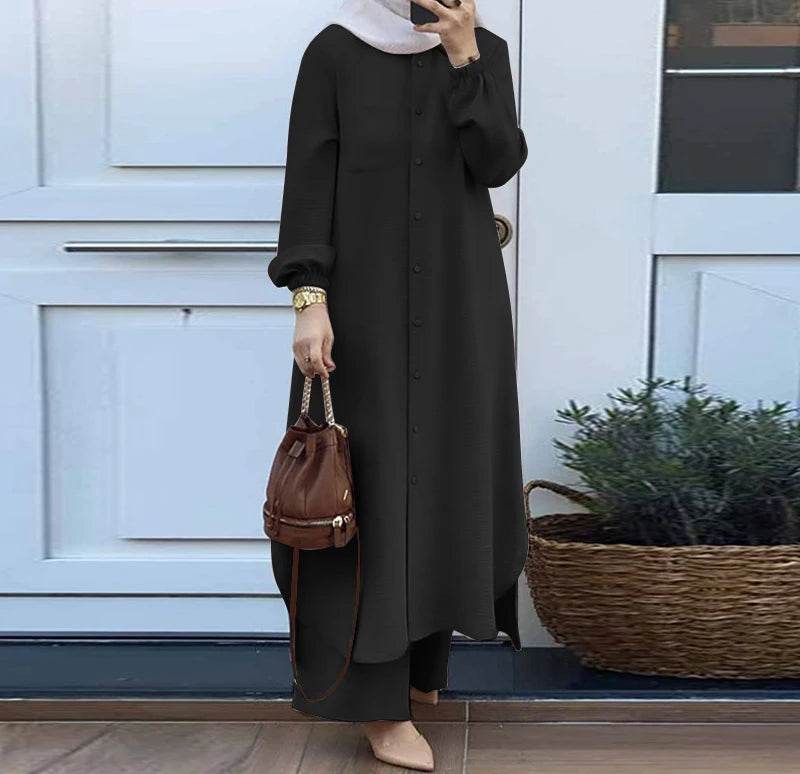 Casual Sets of Clothes for Muslim Woman Fashion Mushroom Button Long Sleeves Pants Suits for Female New Spring and Autumn 2023 - AIAZ