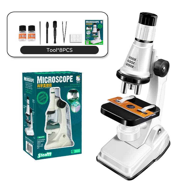 Children Science Biological 200x 600x 1200x Pocket Microscope Set Lab With LED Refined Instruments Montessori Education Toy - AIAZ