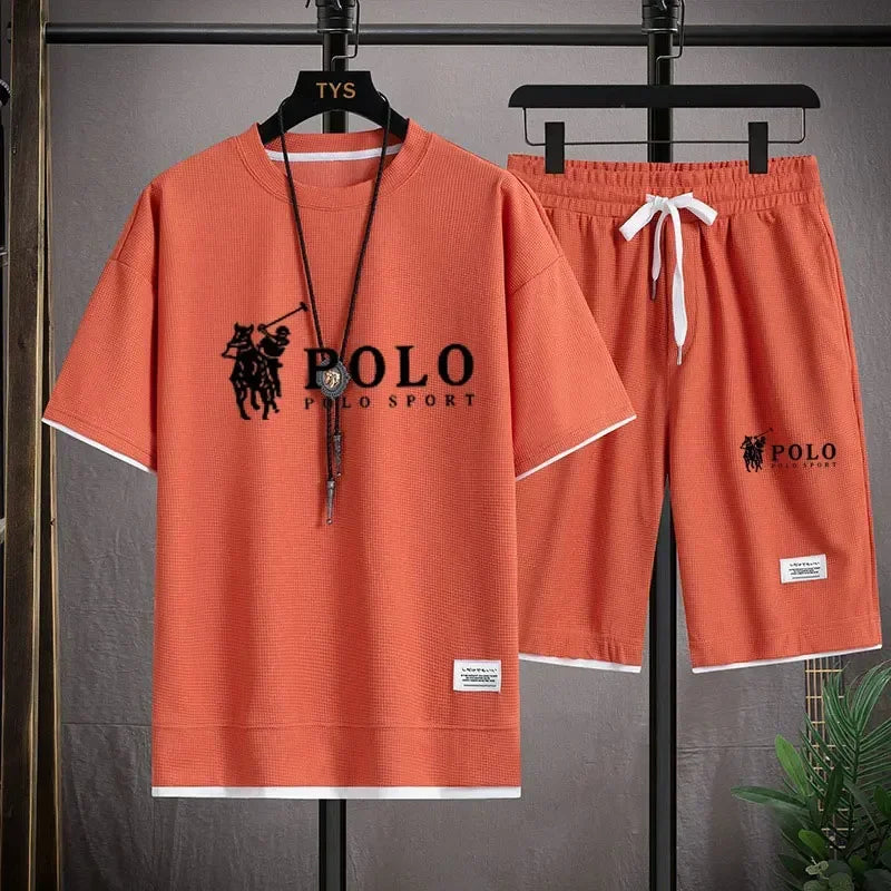 "2025 Men's Short-sleeved T-shirt + Sports Shorts Two-piece Summer Fashion Breathable Fitness Casual Jogging Set.