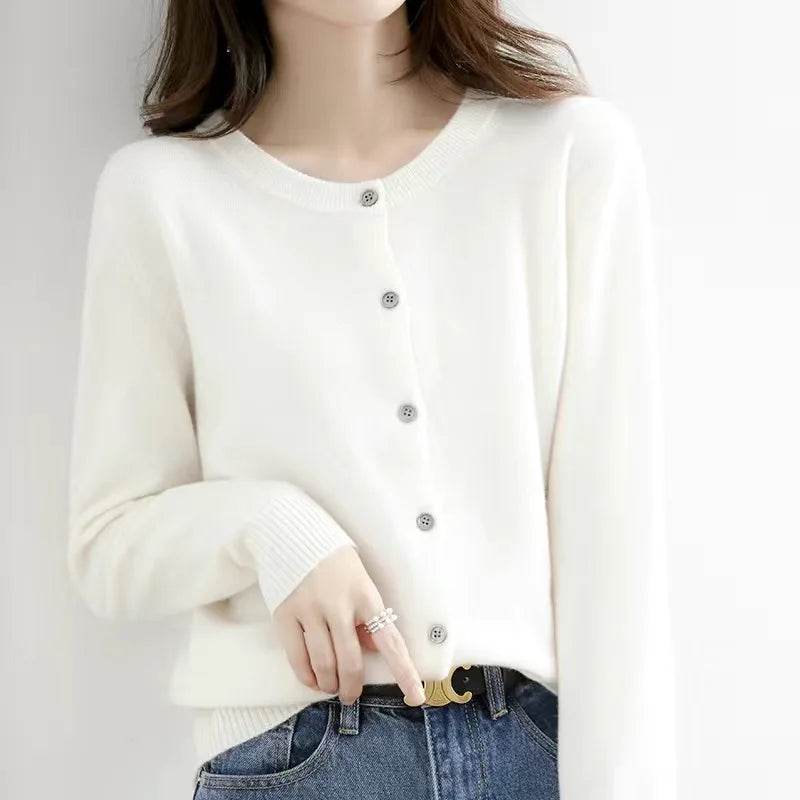 Women Cardigans Sweater O-neck Spring Autumn Knitted Cashmere Cardigans Solid Single Breasted Womens Sweaters DF4934 - AIAZ