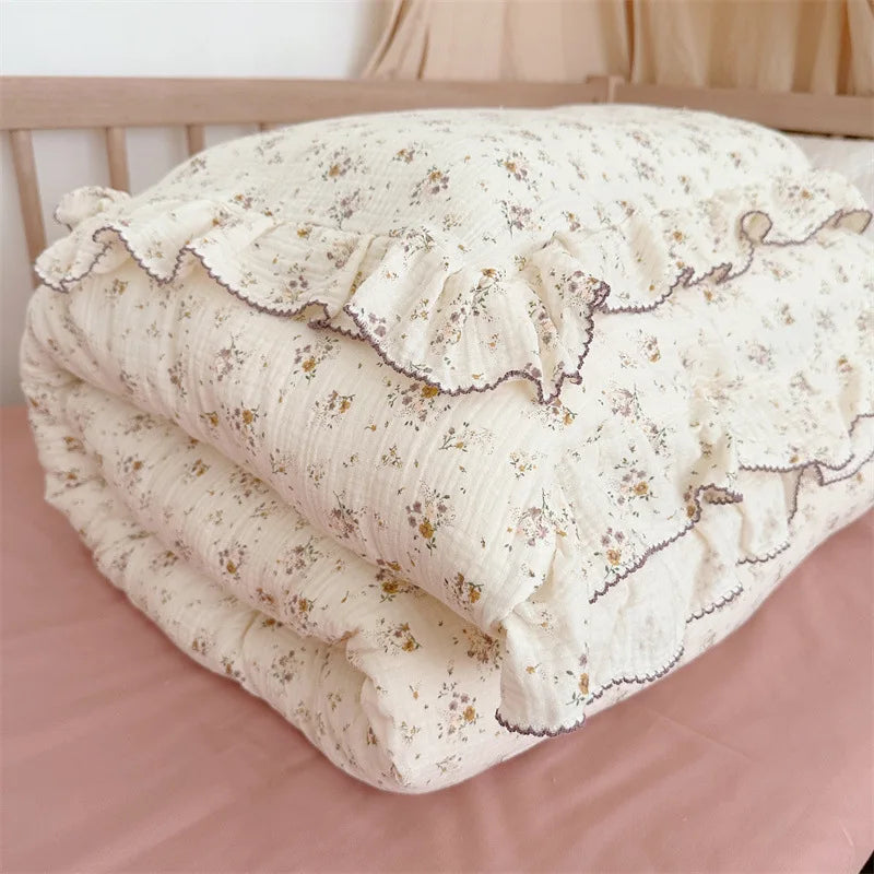 3pcs Bedding Set Vintage Floral Muslin Cotton Baby Children Crib Bed Linen Duvet Cover Sheet Pillowcase Without Filler