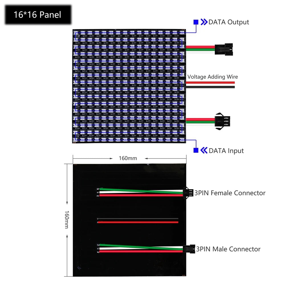 1~5Pcs WS2812B 16X16 RGB LED Digital Flexible Individually Addressable Panel Light Strip WS2812 8X8 8X32 Module Matrix Screen 5V