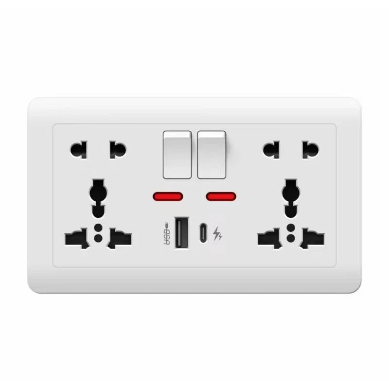 146 Type 2 Gang Multi-Ten-Hole Socket With 2Port USB Type-c 10w Fast Charging Panel British standard double five-hole socket