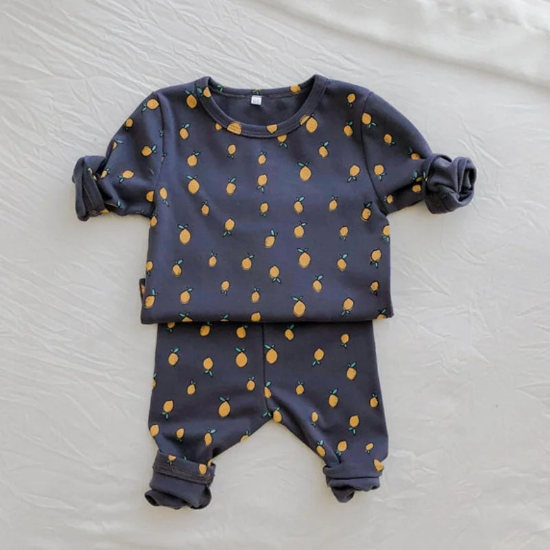 Cotton Warm High Waist Pants+Long Sleeve O-neck Top Sets Toddler Underwear Suits Baby Girls Boys New Cute 0-3years Pajamas