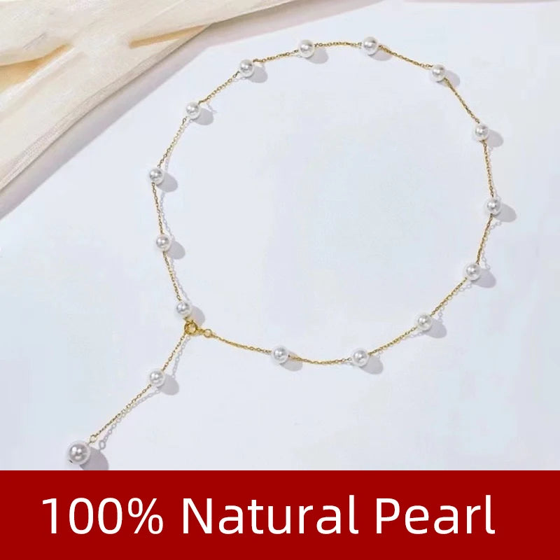 XF800 Solid 18K Gold Natural Pearl Necklace Au750 Fine Jewelry Chocker Round Aniversary Gift For Women White X536