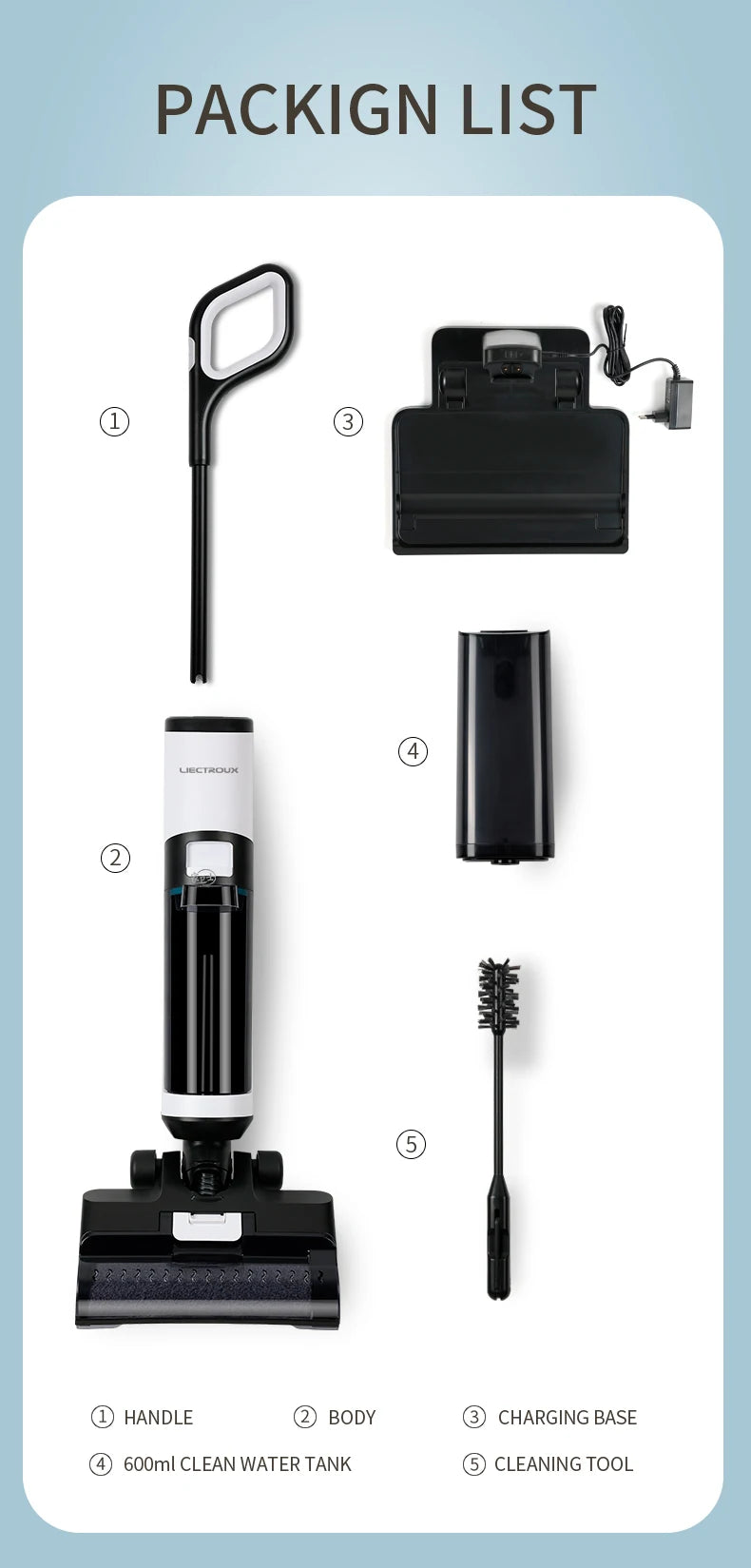 Liectroux i7Pro Cordless Vacuum Cleaner for Wet And Dry Cleaning, Smart Washing for Home Multi Surface Floor,14Kpa, Self-drying