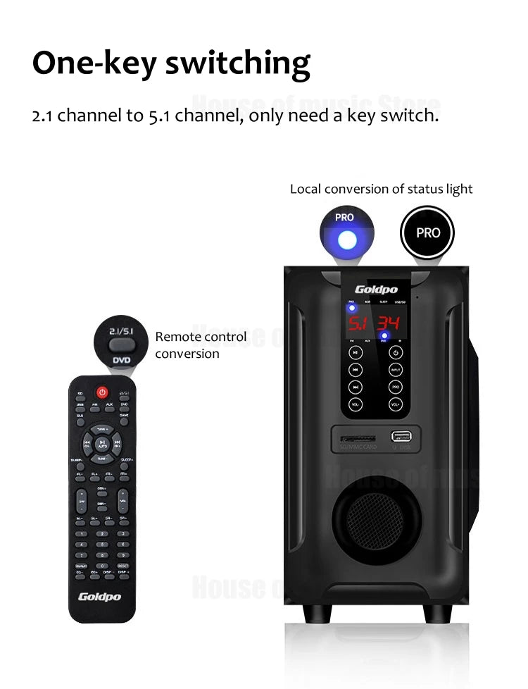 5.1 Floor-Standing Multimedia Sound Box Home Theater System 3D Surround Subwoofer 60W TV Bluetooth Speaker With Remote Control