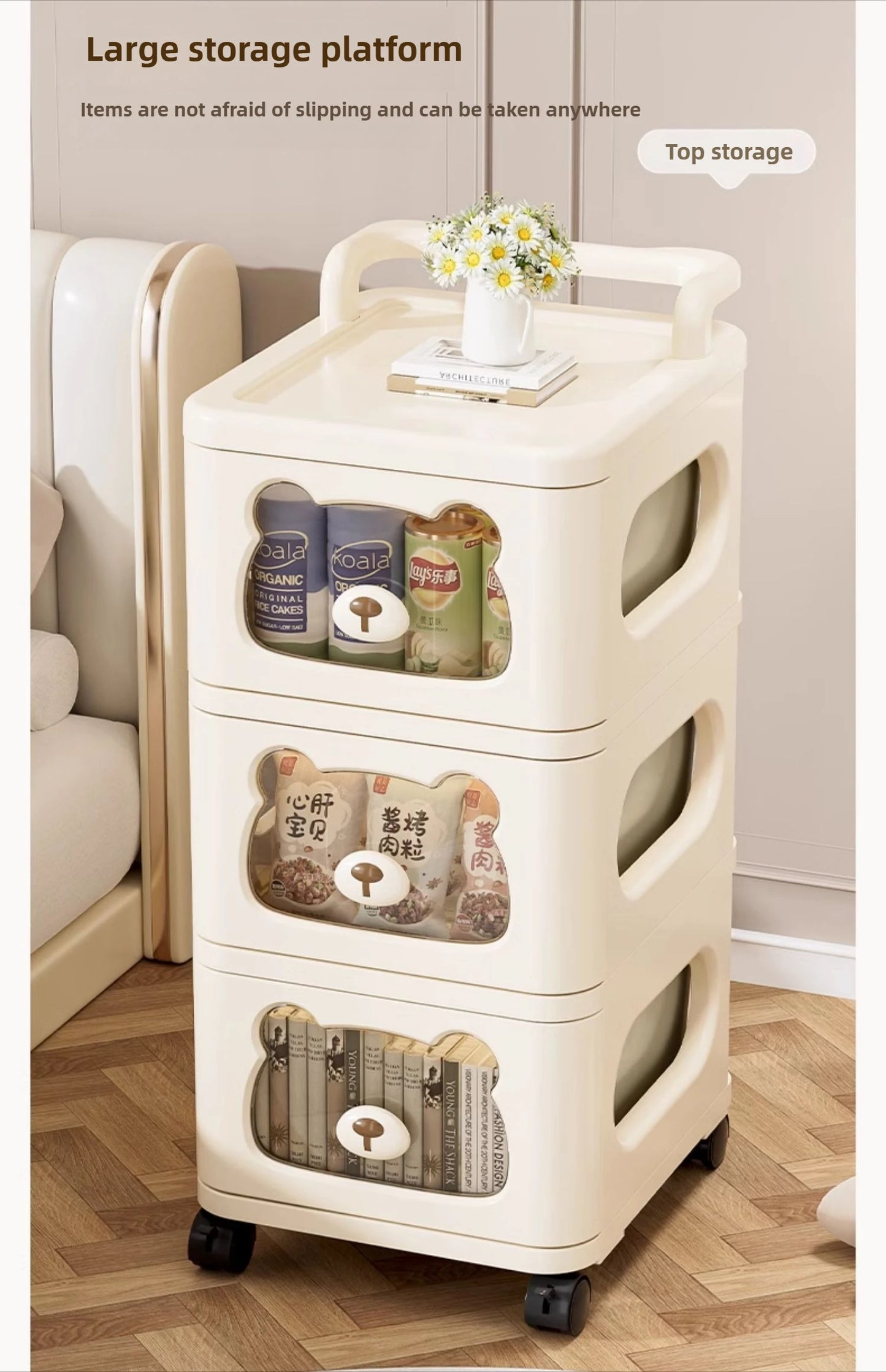 Household handcart baby snack toy storage rack, multi-layer drawer style storage rack, movable storage cabinet