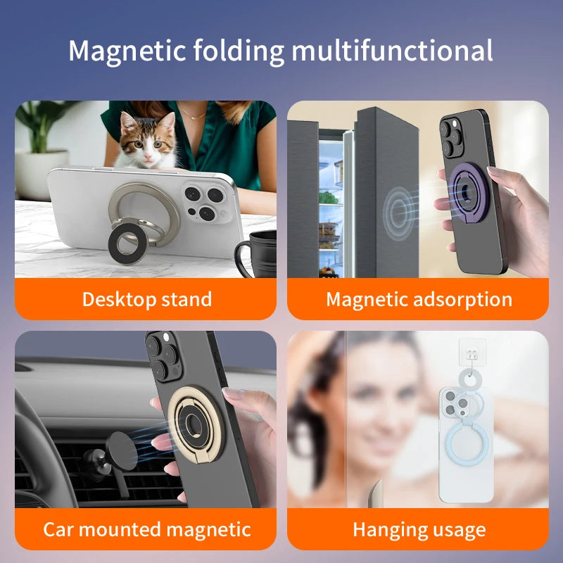 For MagSafe Double Sided Magnetic Phone Ring Holder Portable Folding Cellphone Stand Accessory Grip Bracket Support For iPhone