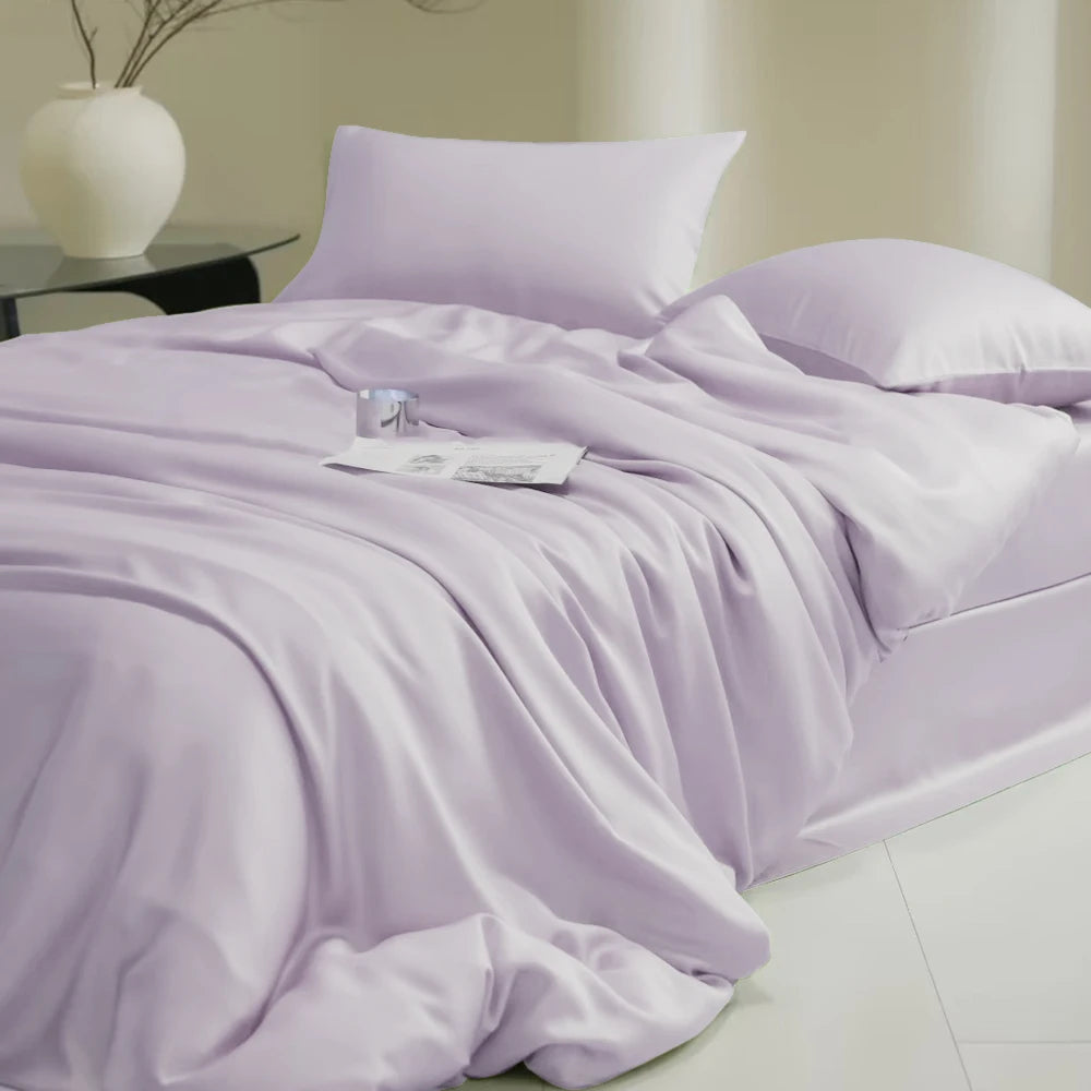Sondeson 100% Nature Silk Duvet Cover With Pillowcase Healthy Skin Twin Queen King Solid Color Silky Bedding For Sleep Gift